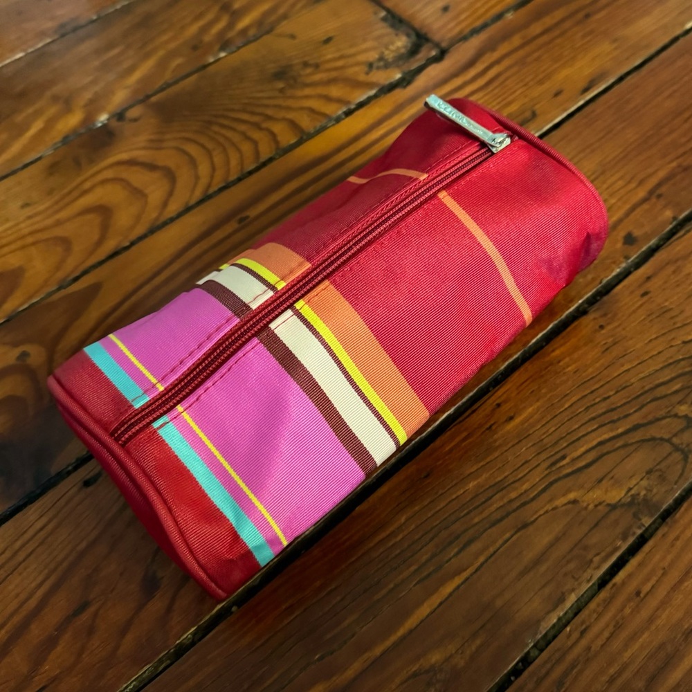 🧩 3/$20 Clinique Red & Pink Stripe Cosmetic Bag NWOT